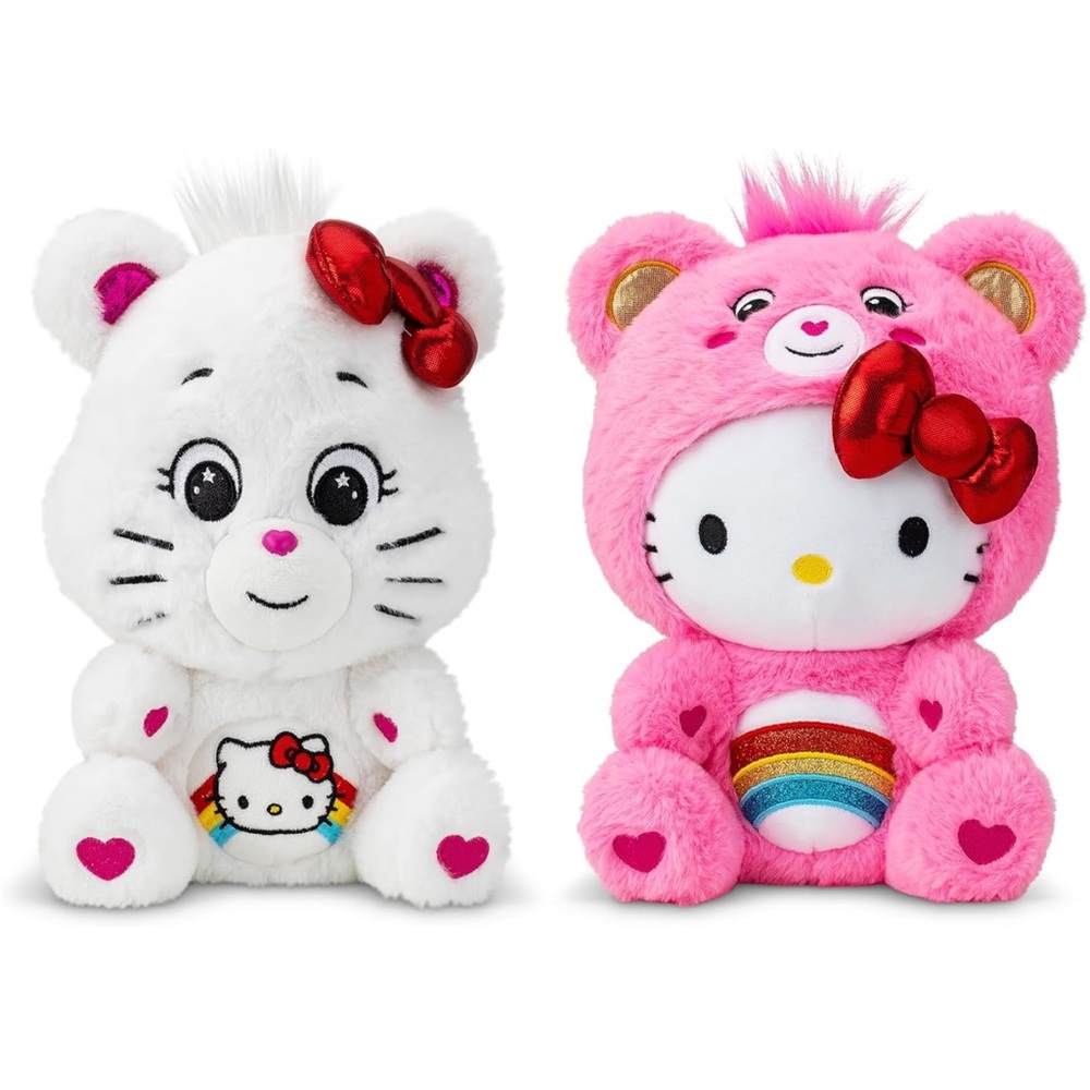 Care Bears Hello Kitty Loves Cheer Bear 10" Collectible Plush 2-Pack - Picture 2 of 4